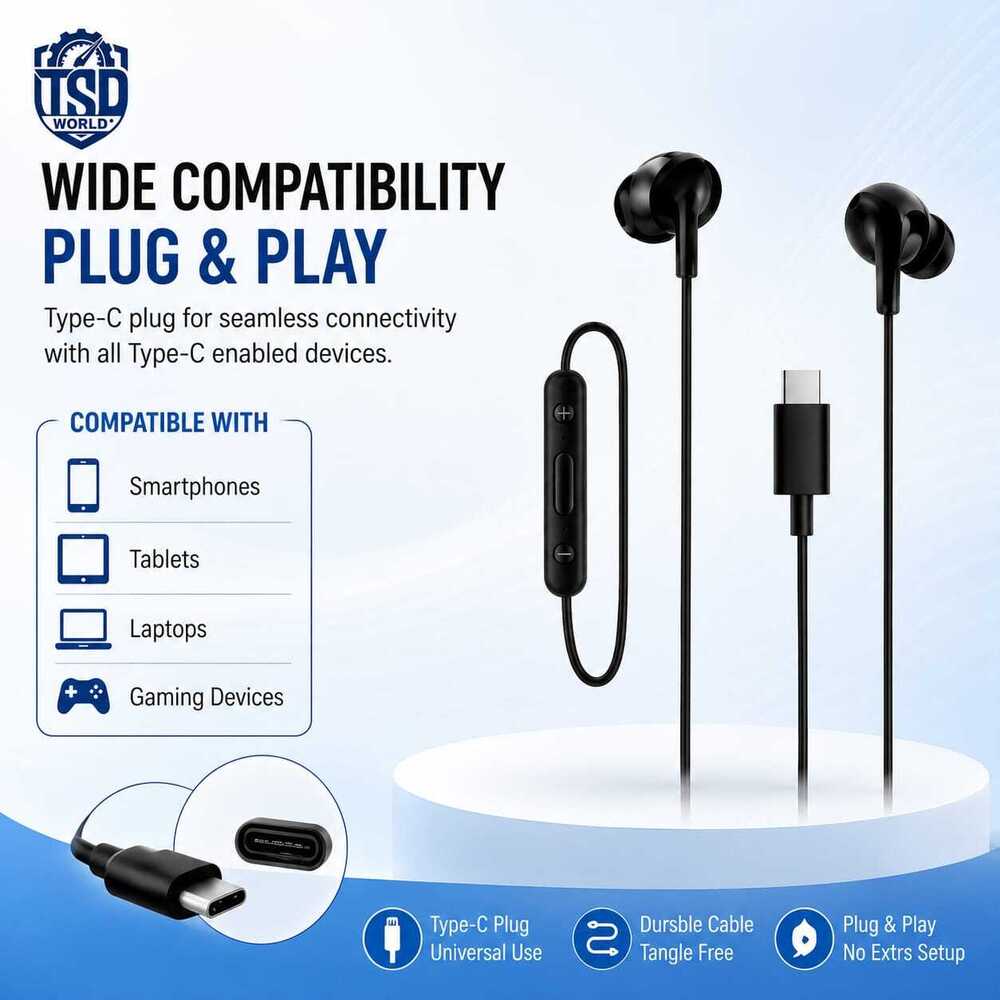 Type-C Wired Earphones with High-Quality Sound