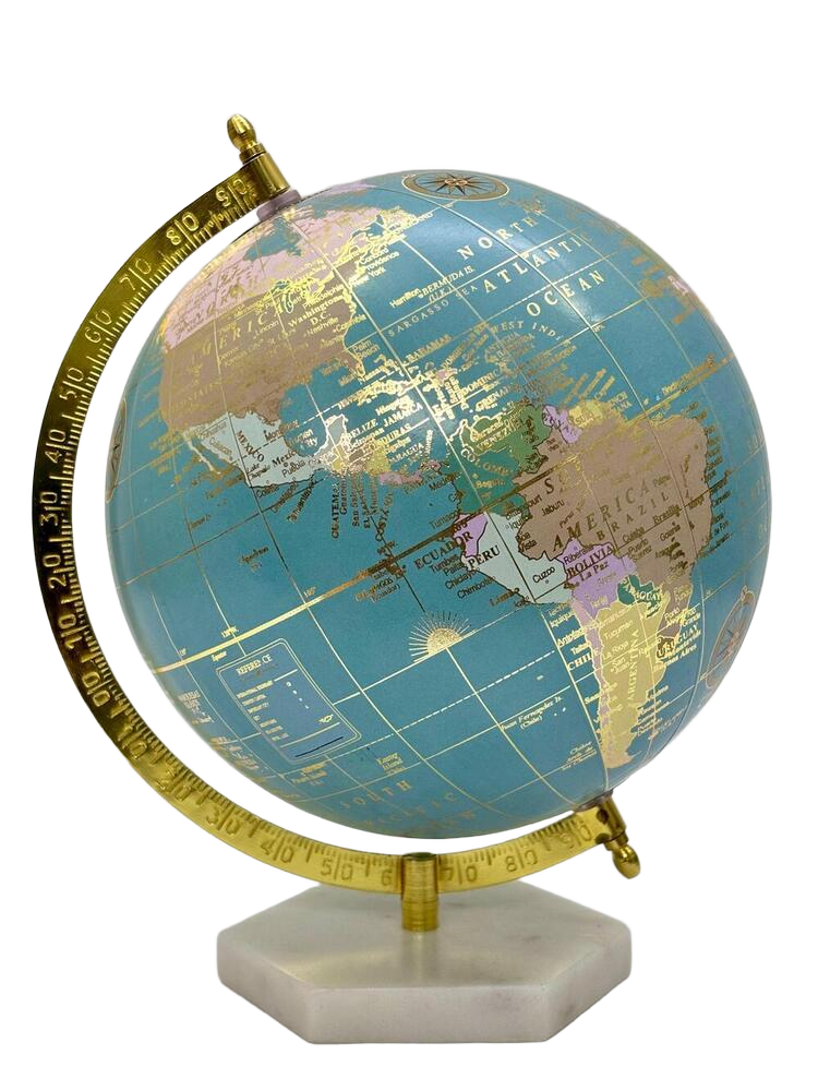 Blue Gold World Globe White Base