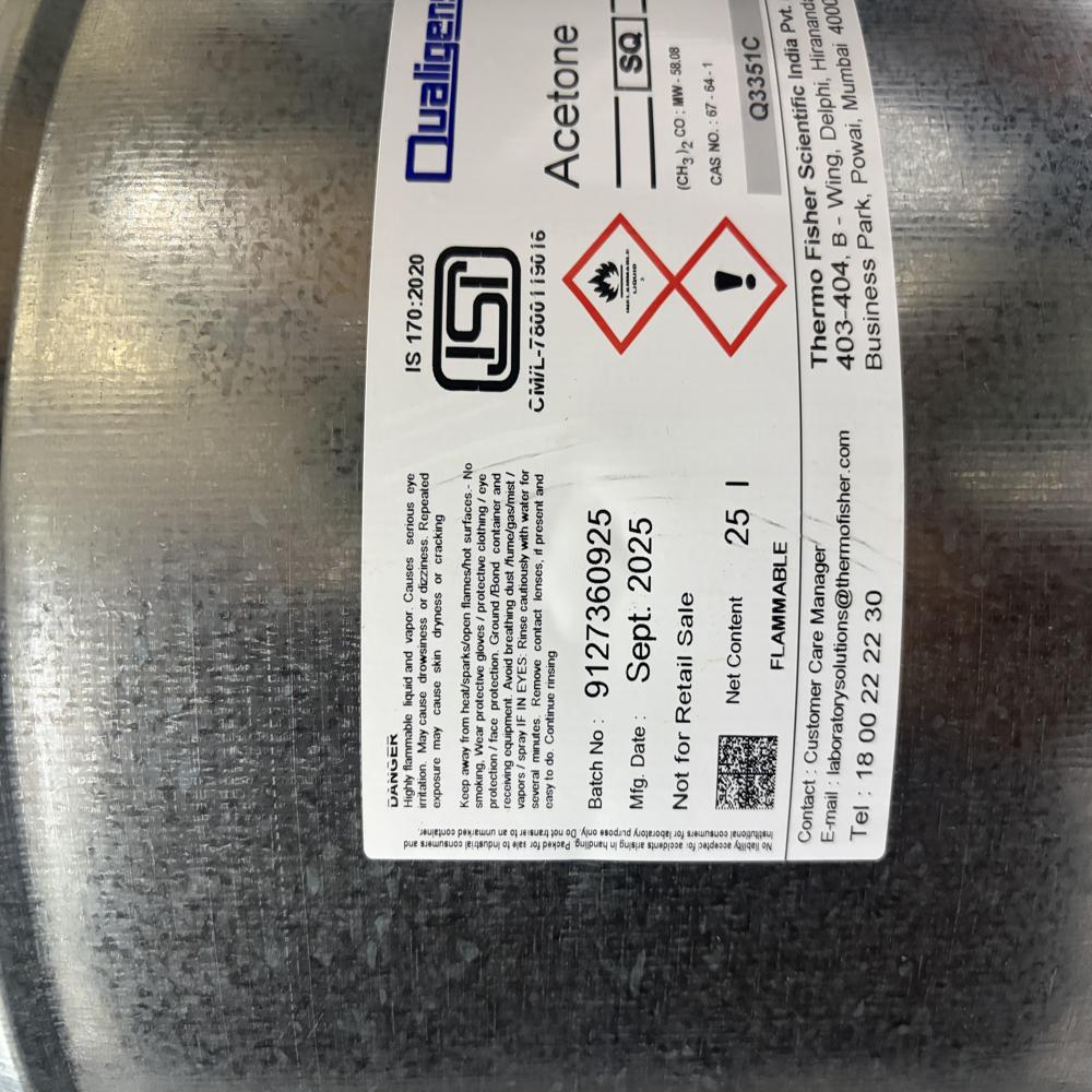 Acetone SQ Qualigens 25Ltr