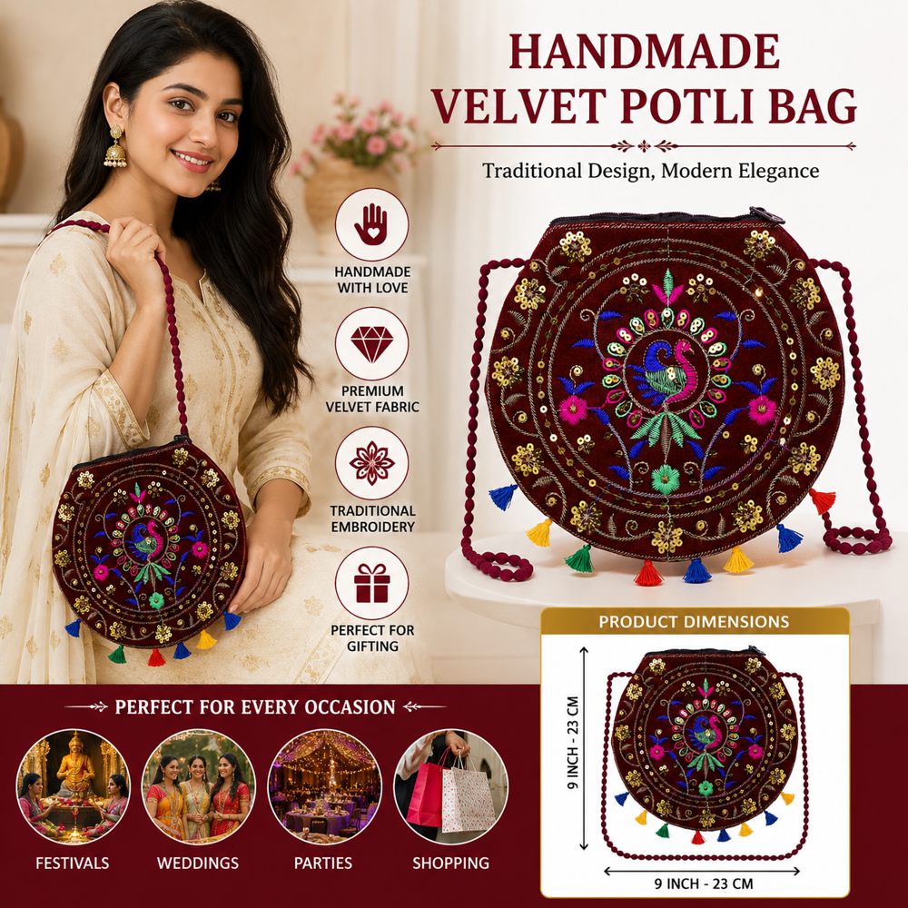 Peacock Embroidery Shoulder Bag For Women - Color: Maroon