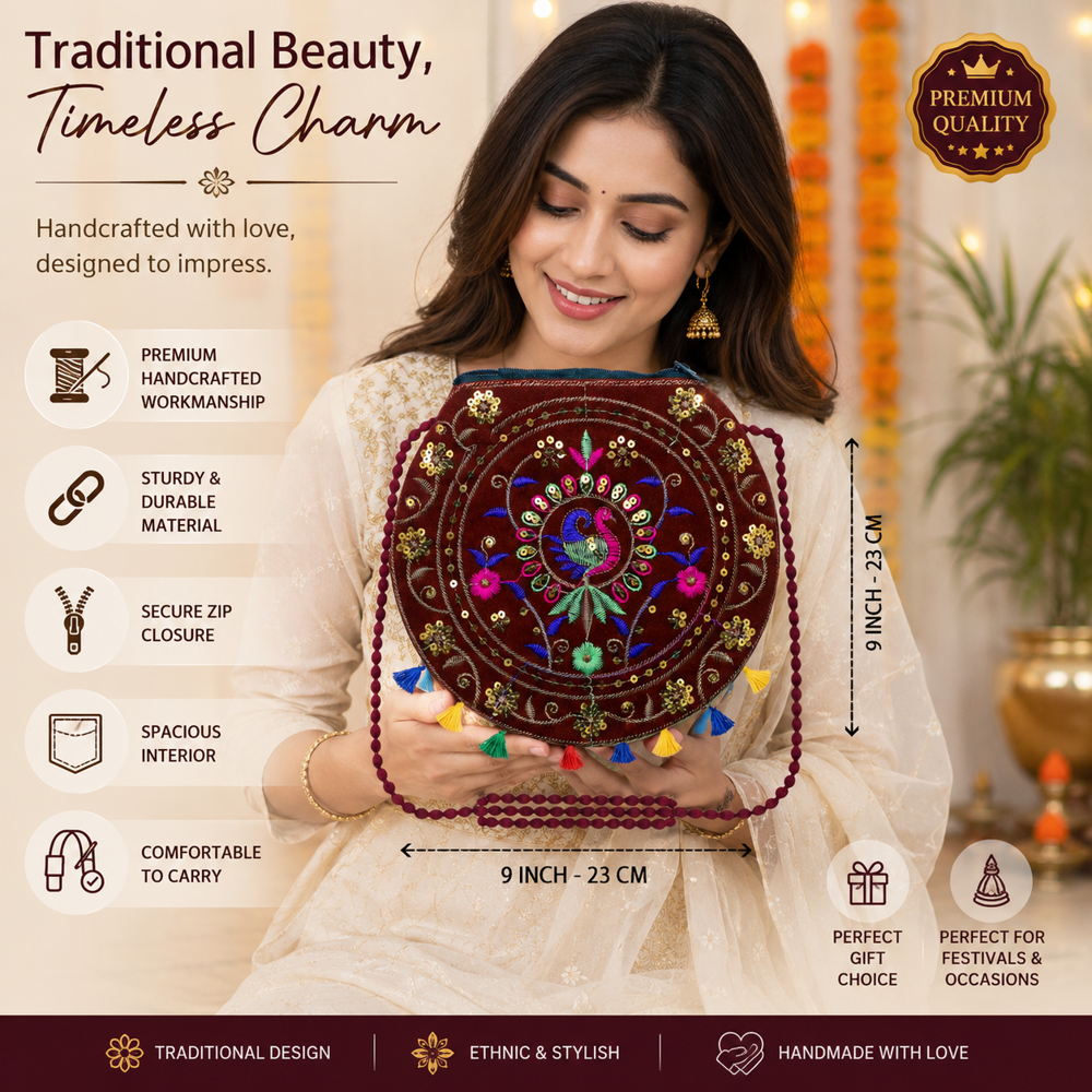 Peacock Embroidery Shoulder Bag for Women