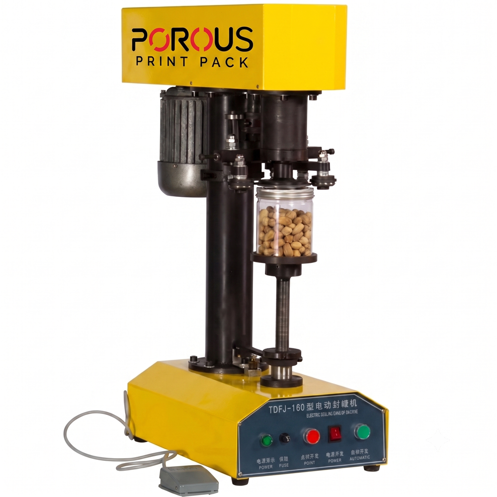 Can Seamer Machine - Electric, Blue, Table-top Size, 220v, 50kg | Semi-automatic, Push Button Controls, Single Can Loading, Multi-purpose Food & Beverage Use, Visible Sealing Head