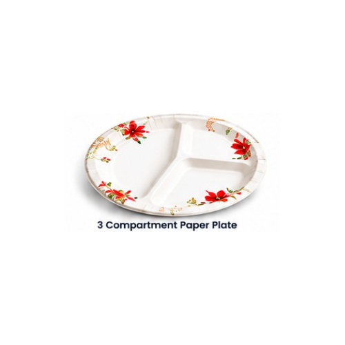 3 Compartment Flower Print Paper Plate