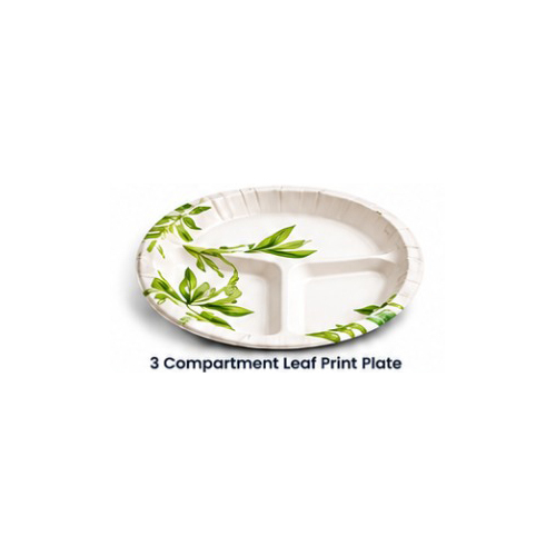 3 Compartment Leaf Print Paper Plate
