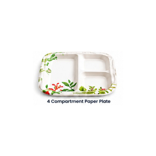 4 Compartment Leaf Print Paper Plate