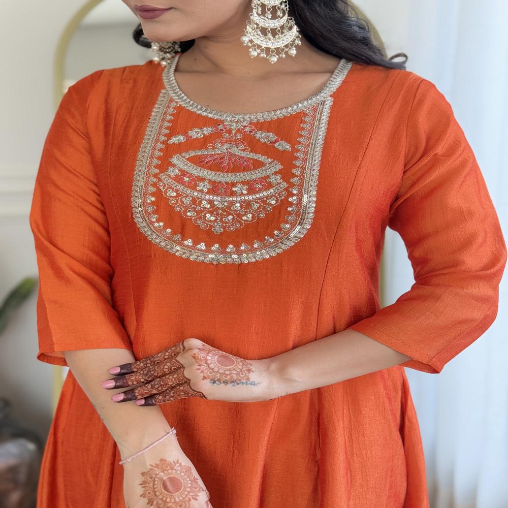 3 Pce Kurti - Color: Orange