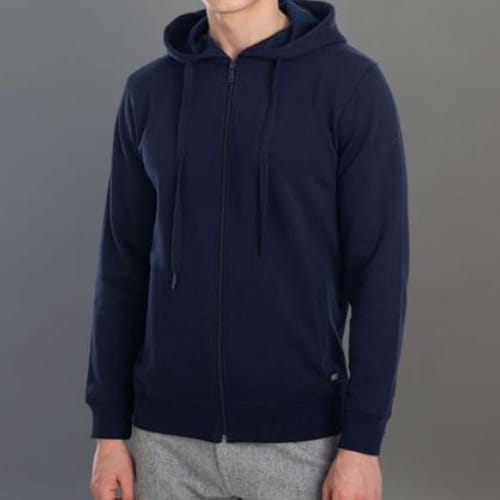 Winter Plain Hoodies - Cotton Wool, Blue | Breathable, Quick Dry, Washable, Double Pockets, Regular Warmth For Men