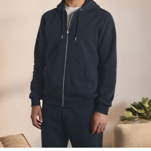 Winter Plain Hoodies - Cotton Wool, Blue | Breathable, Quick Dry, Washable, Double Pockets, Regular Warmth For Men