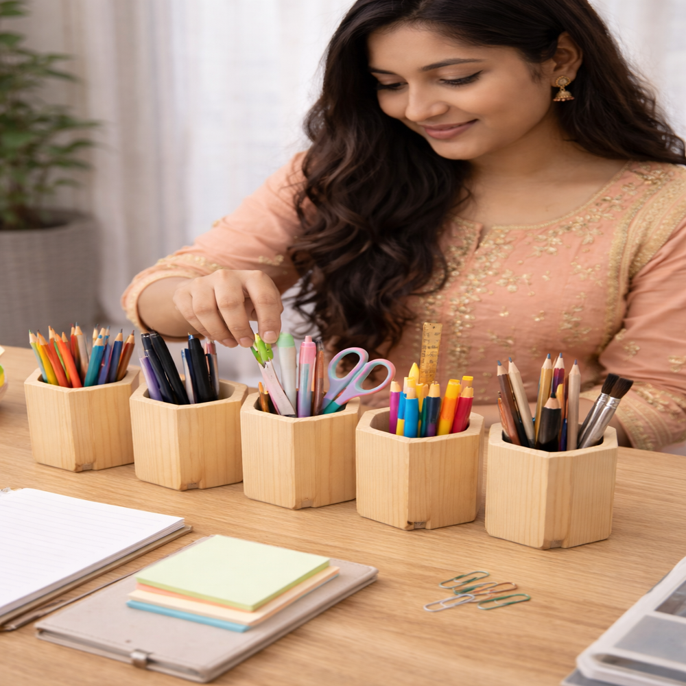 Pine Wood Pen Stand