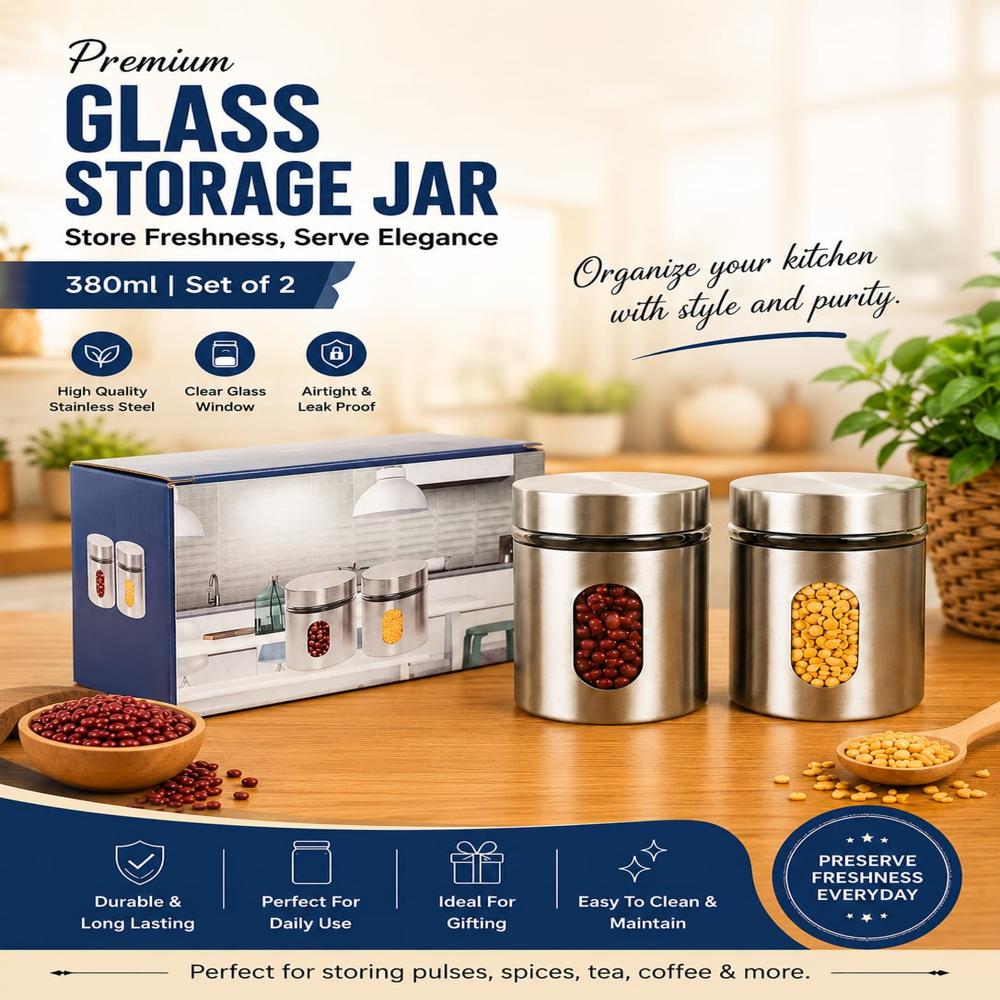 Set Of 2 Glass Storage Jar 380 ML