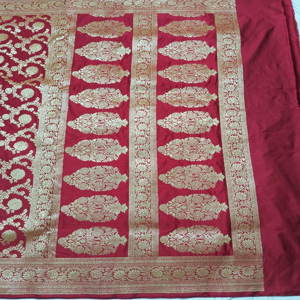 Pure satin silk banarasi handloom saree with  heavy golden zari work