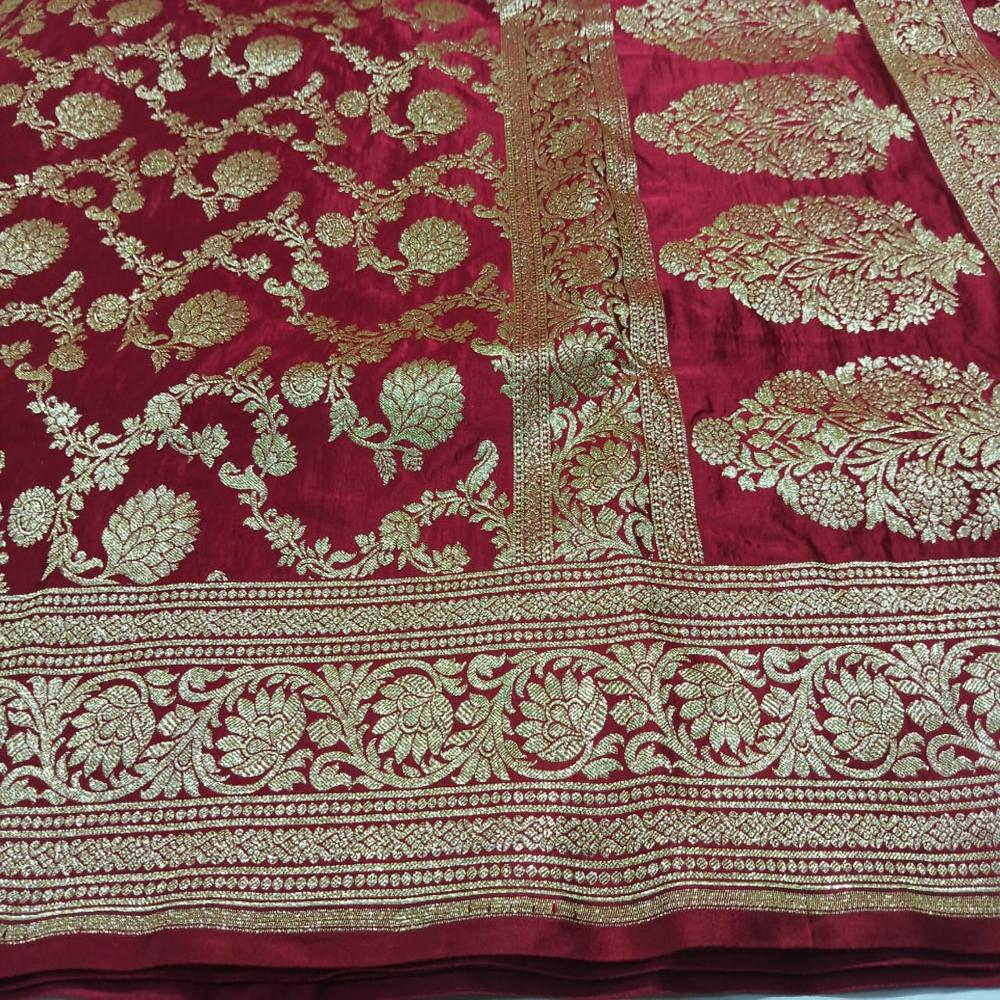 Pure satin silk banarasi handloom saree with  heavy golden zari work