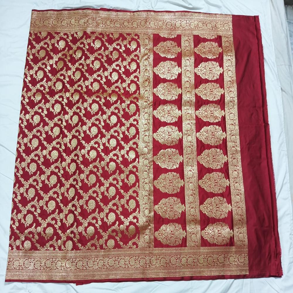 Pure satin silk banarasi handloom saree with  heavy golden zari work