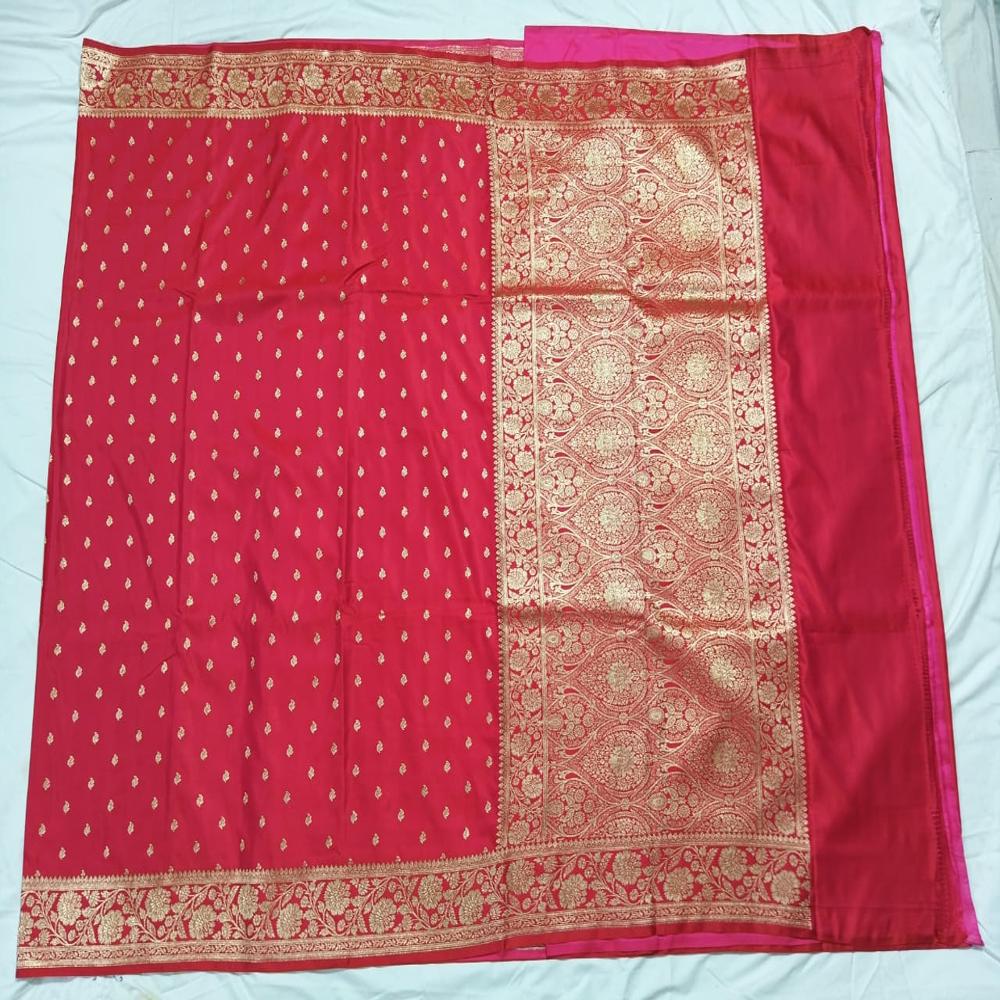 Premium Banarasi mashru silk handloom saree with zari buti pattern
