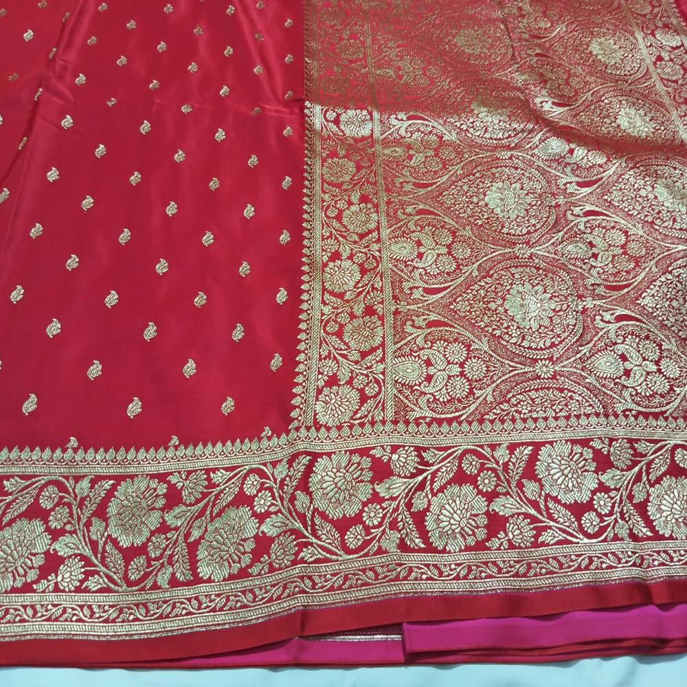 Premium Banarasi mashru silk handloom saree with zari buti pattern