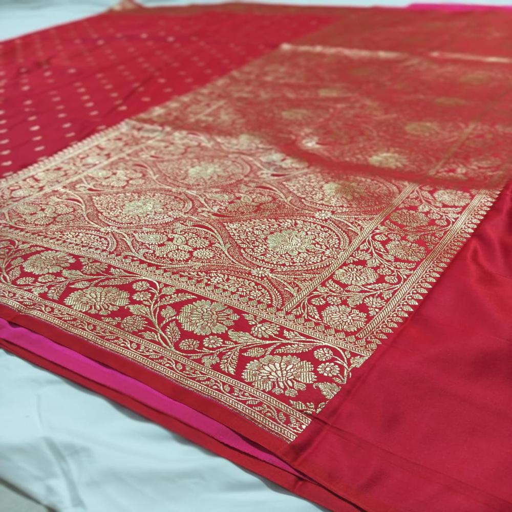 Premium Banarasi mashru silk handloom saree with zari buti pattern