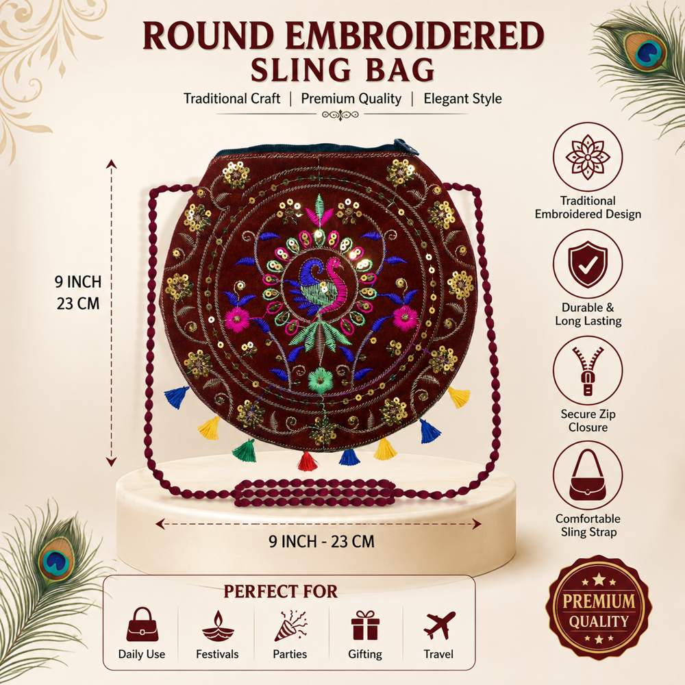 Colorful Embroidered Sling Bag for Ladies