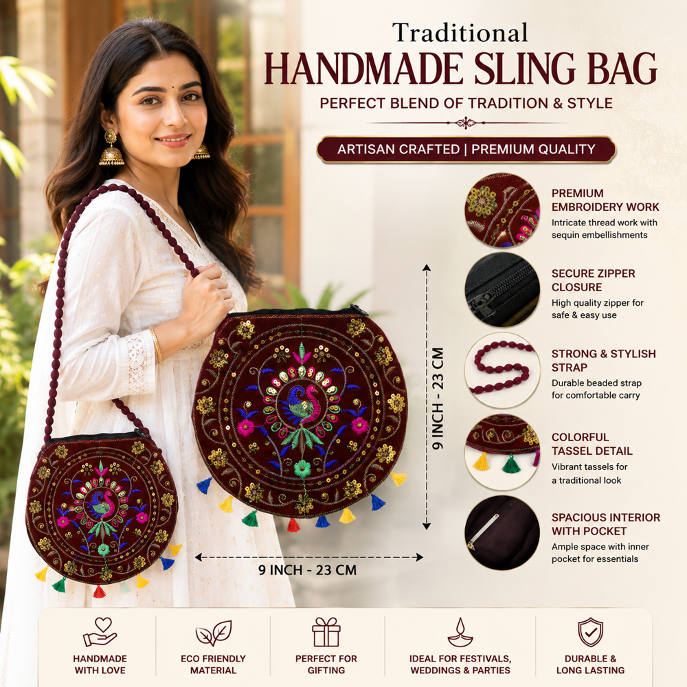 Handmade Maroon Crossbody Sling Bag