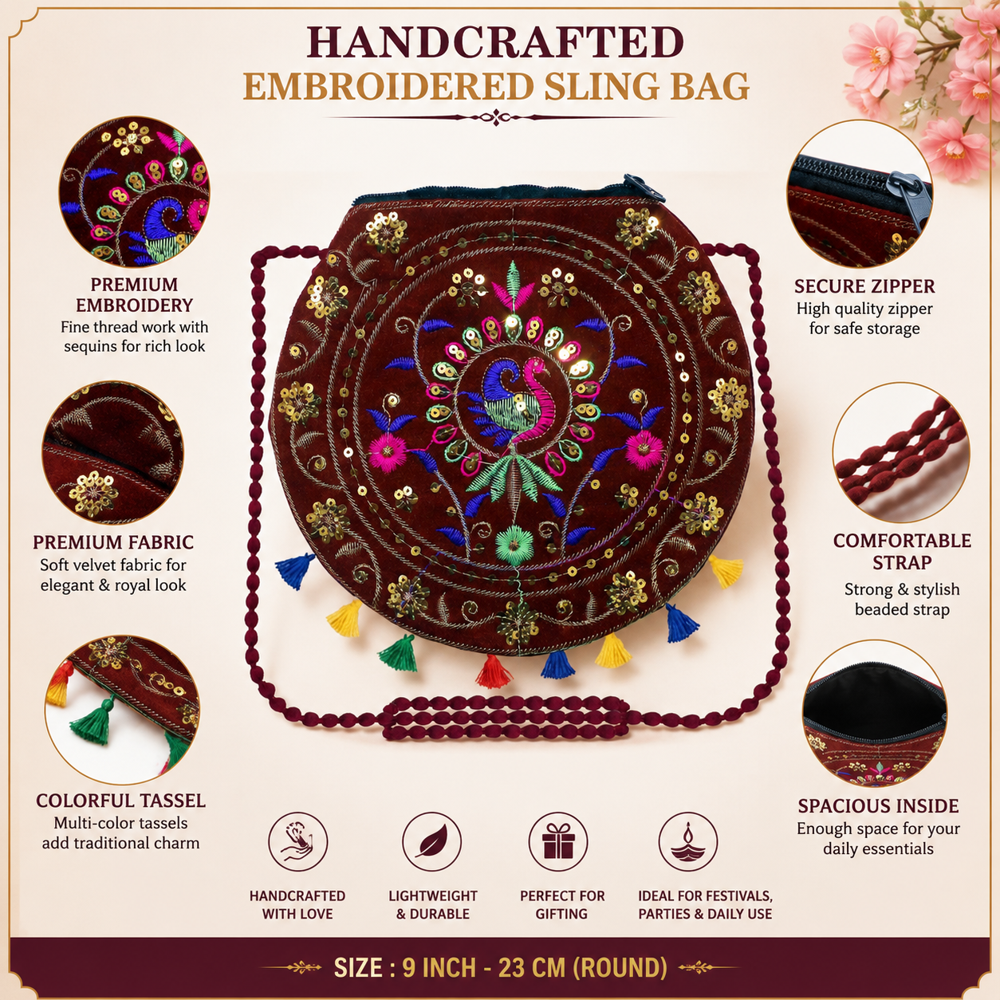 Round Embroidery Purse for Women