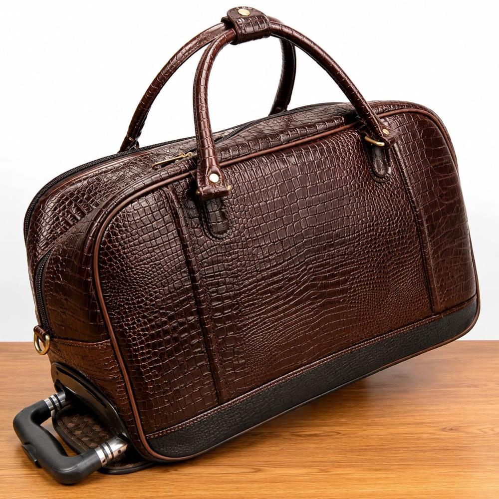 LEATHER TROLLY BAG BROWN