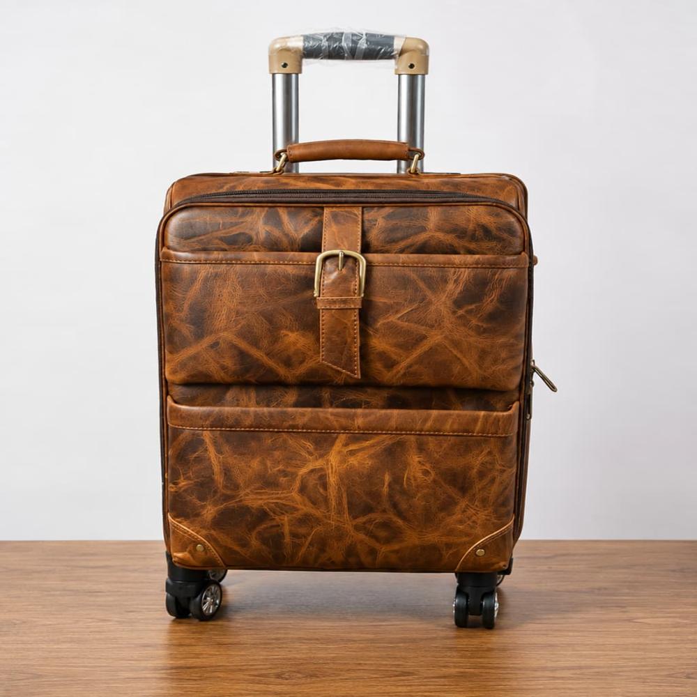 LETHER BROWN TROLLY BAG