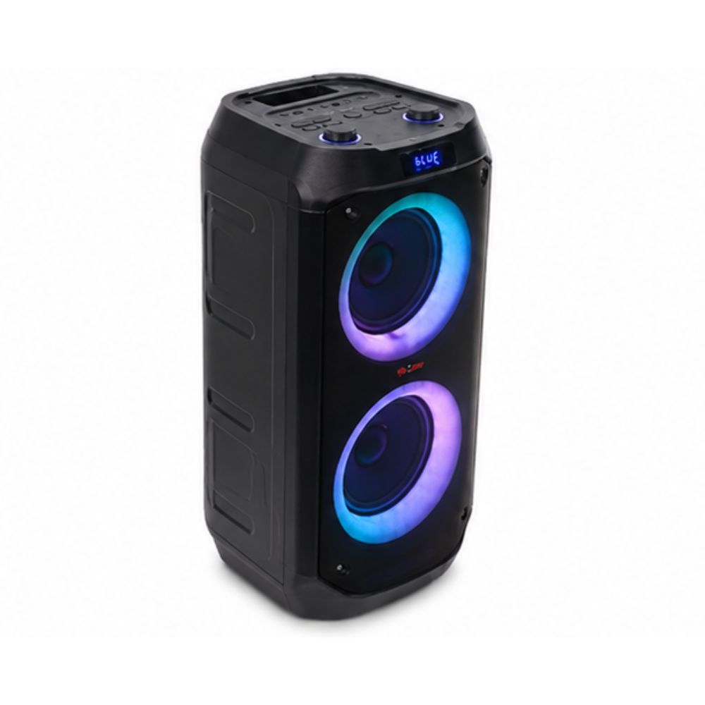 Party Light Speaker - Dual 8" Woofers, Dual 2.5" Tweeters, 80w Output, Black | Elegant Led Lights, Bluetooth Support, Low Noise