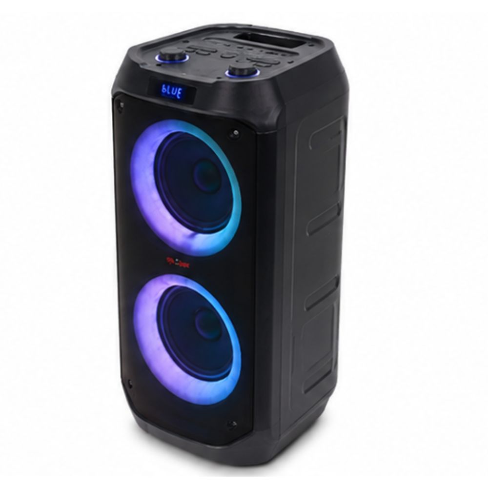 Party Light Speaker - Dual 8" Woofers, Dual 2.5" Tweeters, 80w Output, Black | Elegant Led Lights, Bluetooth Support, Low Noise