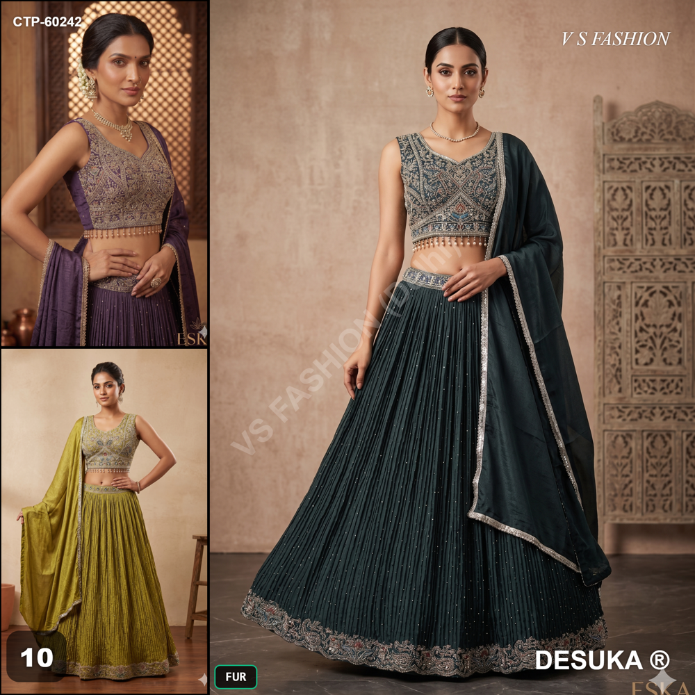 Vichitra Silk Lehenga - Color: 3 Elegant Colors