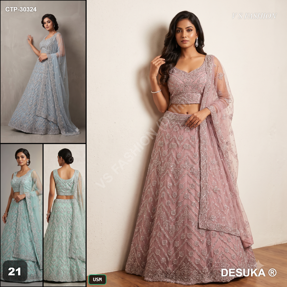 Jarkan Work Crop Top Lehenga - Color: 3 Elegant Colors