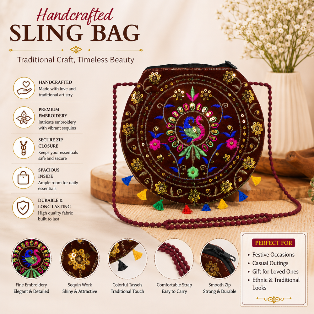 Ethnic Embroidered Crossbody Handbag