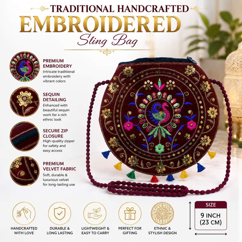 Women Designer Sling Bag For Festive Wear - Color: Maroon