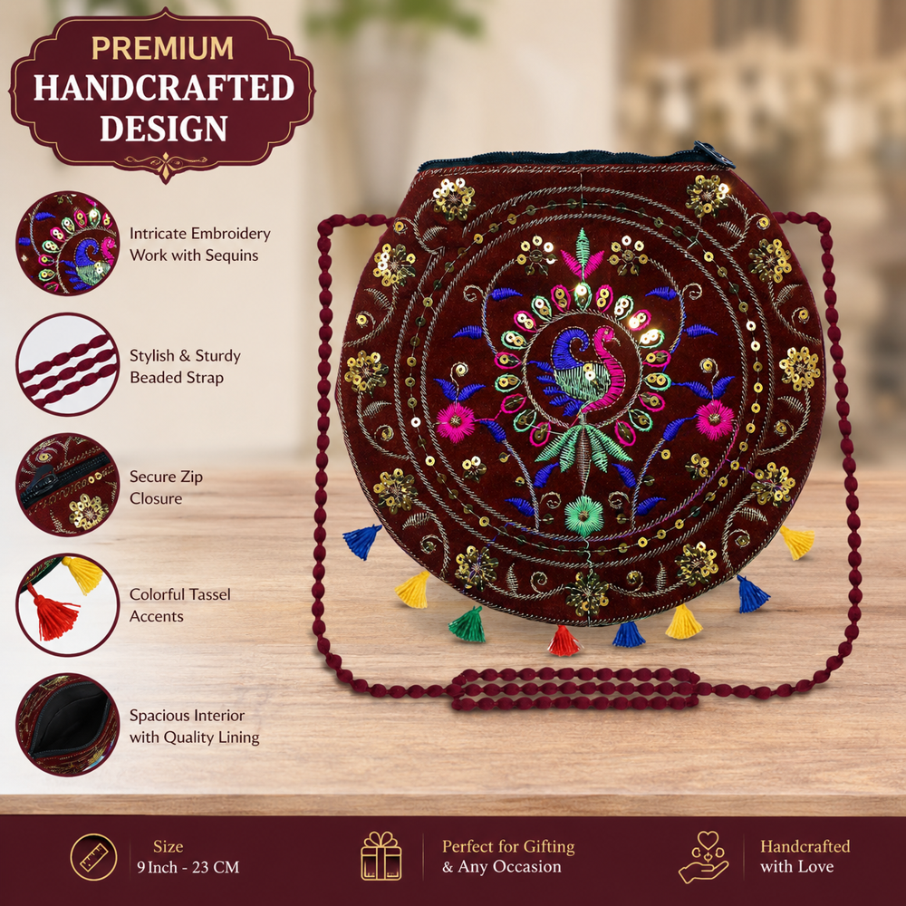 Premium Hand Embroidery Sling Purse