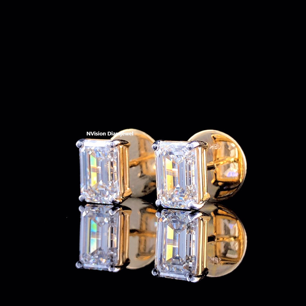 Elegant Office-Wear Emrald Solitaire LabGrown Diamond Stud Earrings