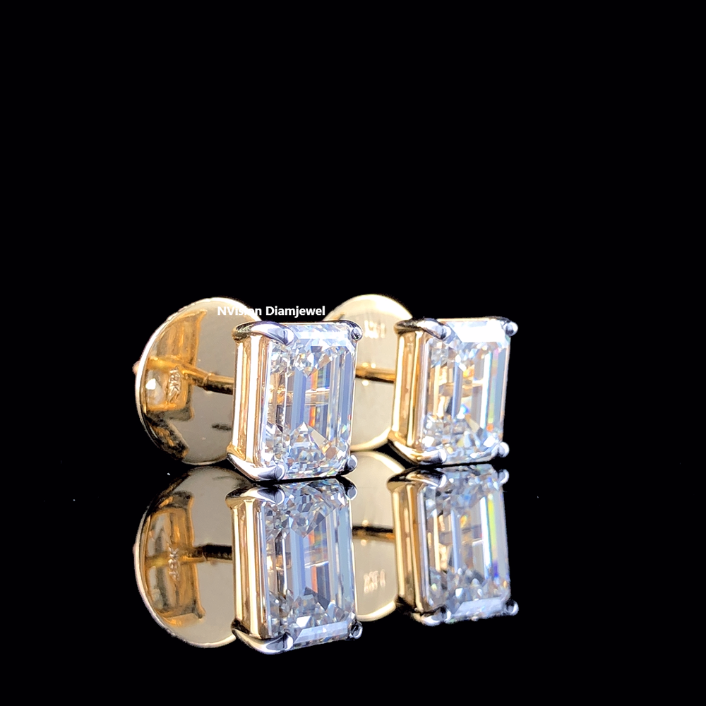 Elegant Office-Wear Emrald Solitaire LabGrown Diamond Stud Earrings