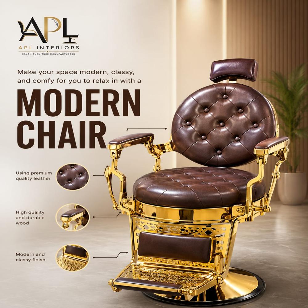 Heavy Barber Golden Chair with Base and Footrest