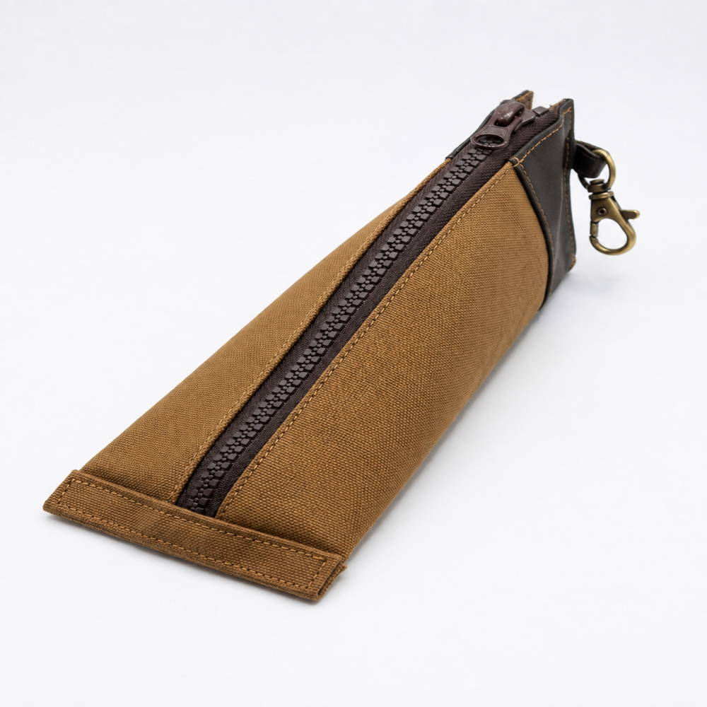 Tan & Brown Canvas Pencil Pouch with Clip