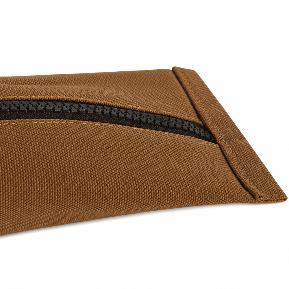 Tan & Brown Canvas Pencil Pouch with Clip