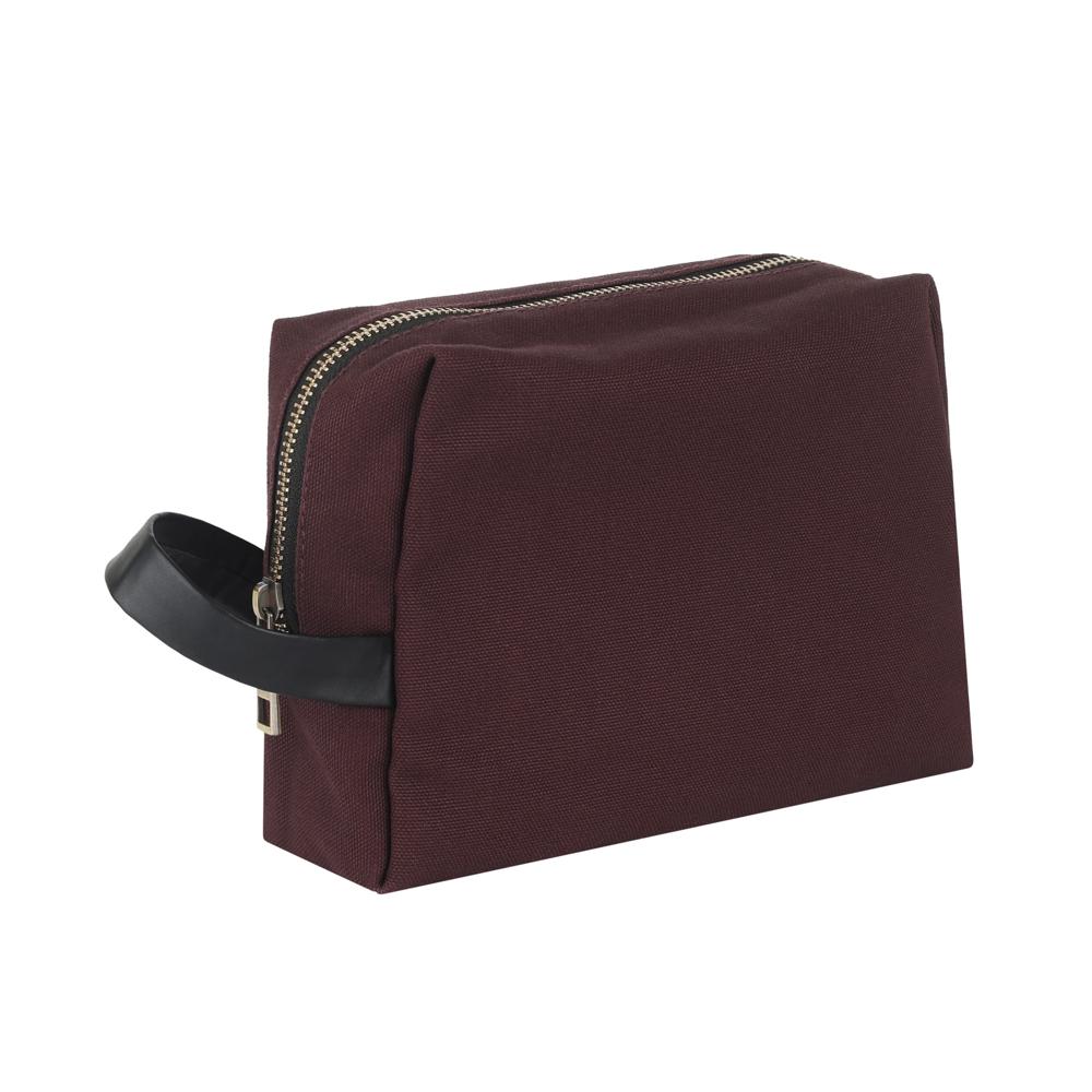 Maroon Canvas Toiletry Bag with Leather Handle