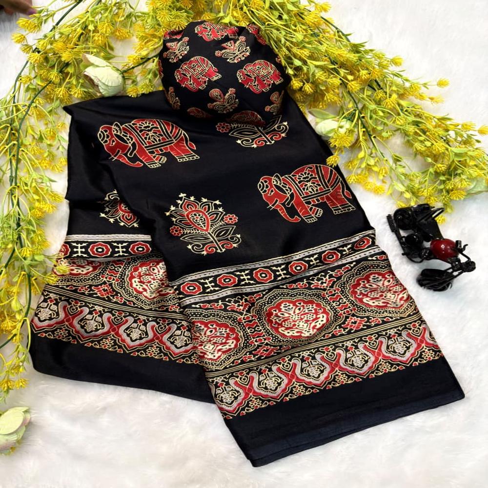 Ajrakh Saree - Color: As Per Images