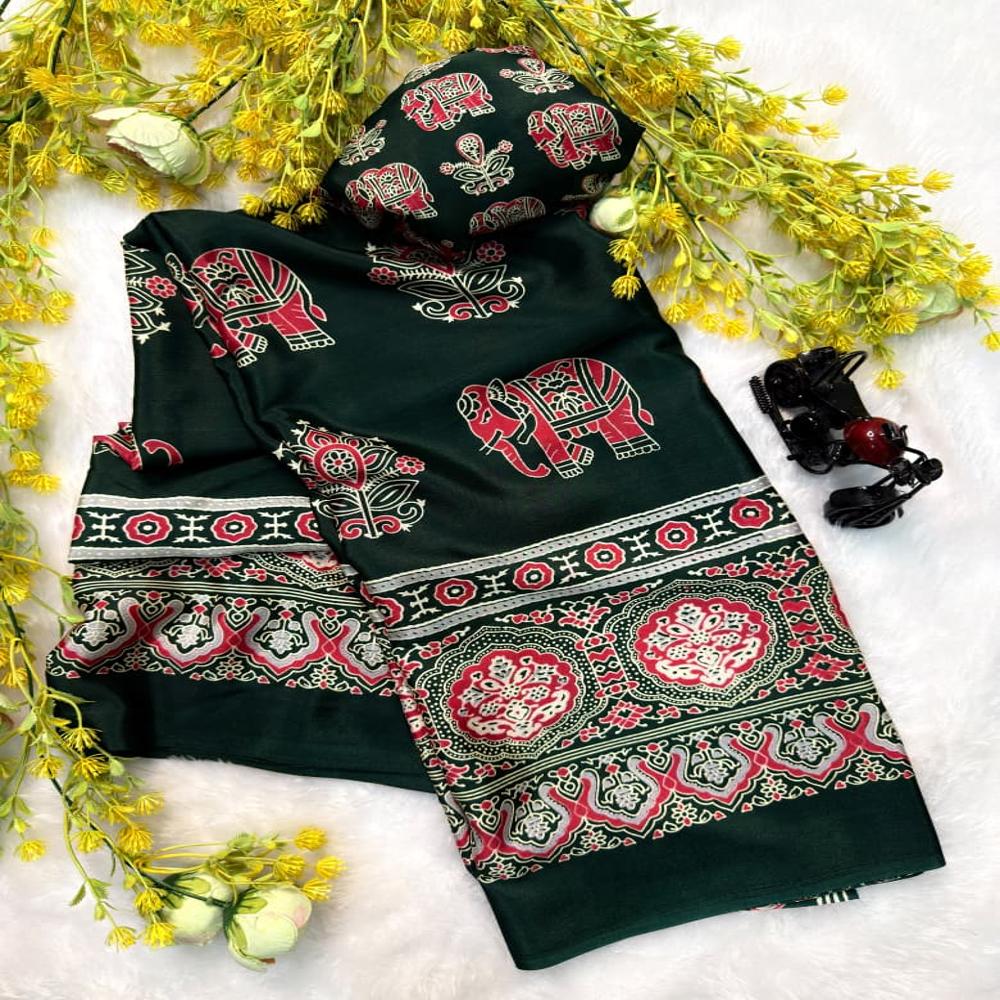 Ajrakh Saree - Color: As Per Images
