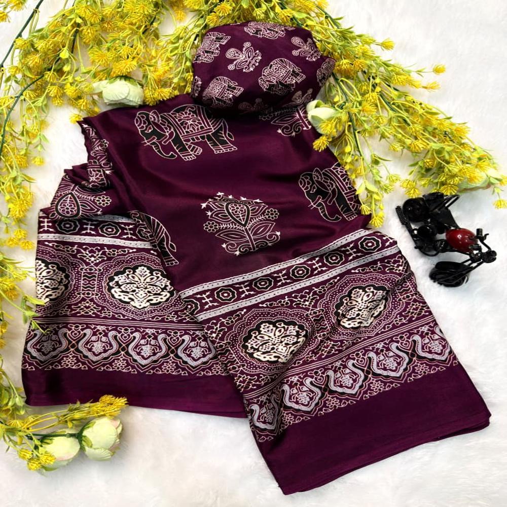 Ajrakh Saree - Color: As Per Images