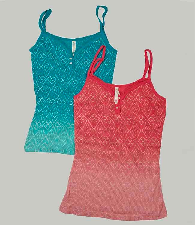 W13601 | Lilu Ladies Printed Tank Top - Color: Green & Coral