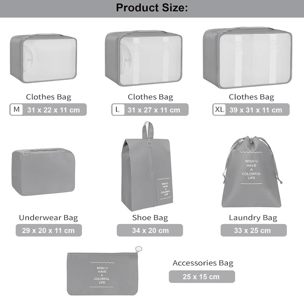 7 Pcs Travel Bag - Dark