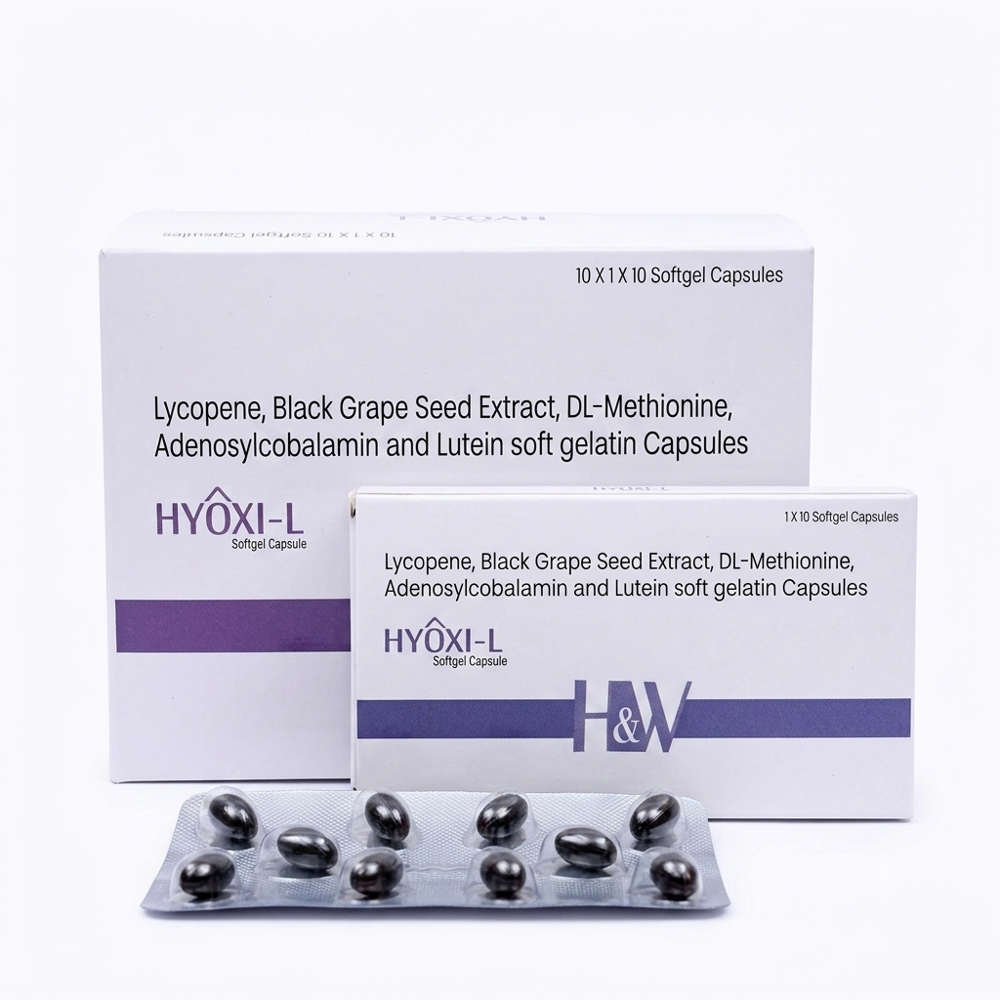 HYOXI-L Lycopene, Black Grape Seed Extract , DL-Methionine , Adenosylcobalamin and Lutein Soft gelatin Capsules 