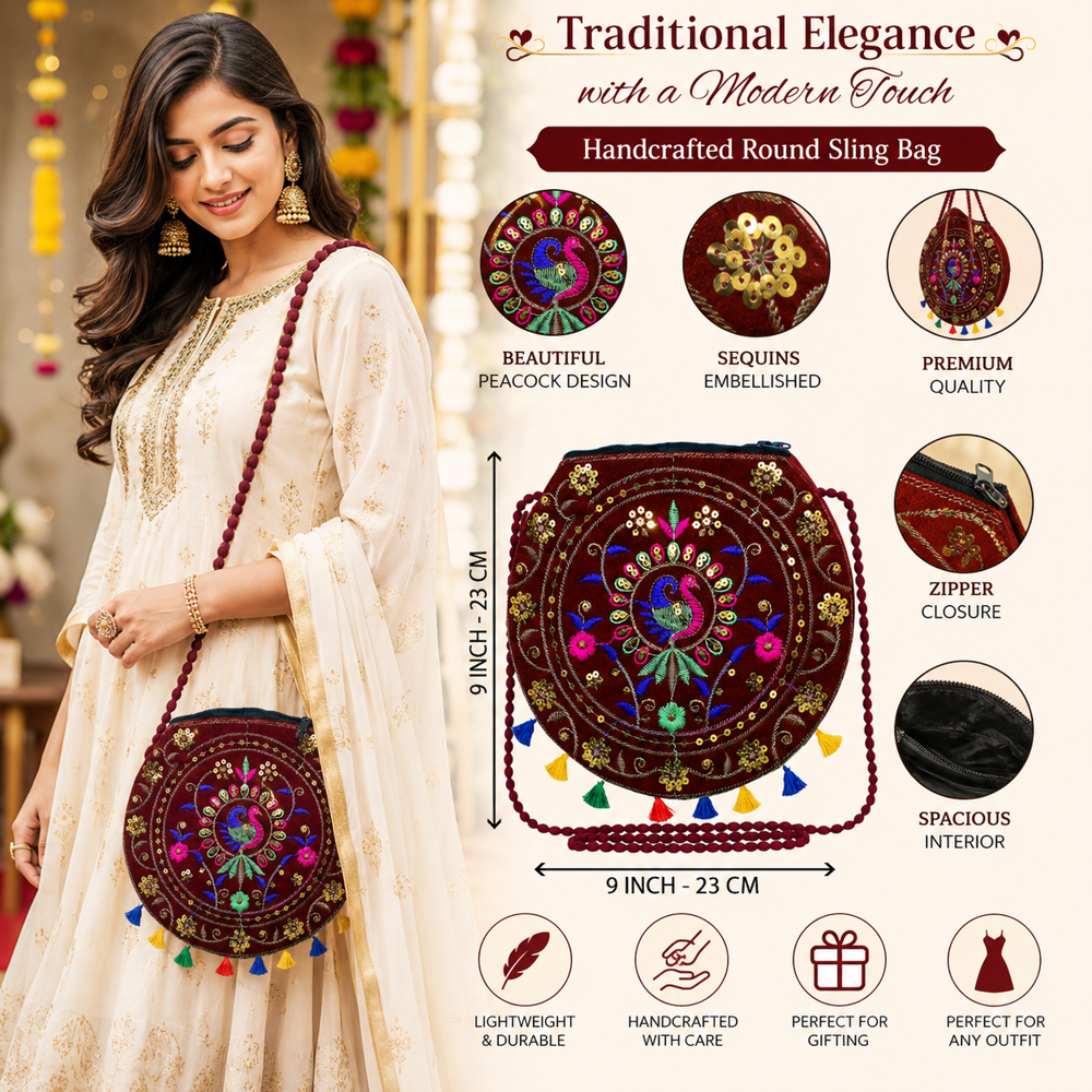 Designer Round Maroon Sling Bag