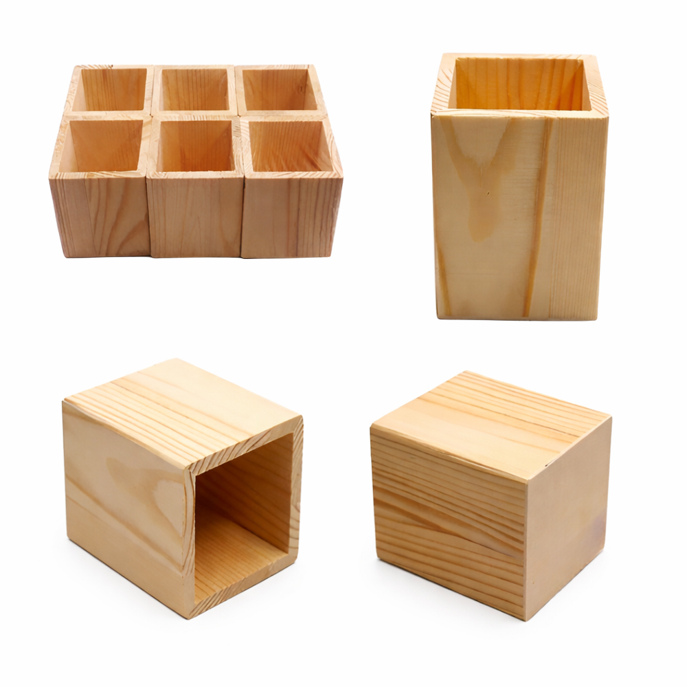 Pine Wood Pen Stand Square 4X3Inch