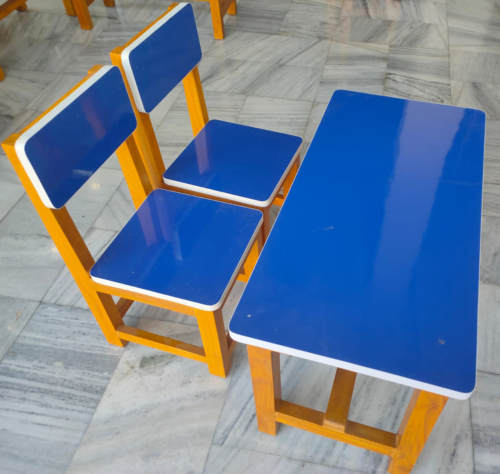 Blue And Natural Wood Childrens School Desk