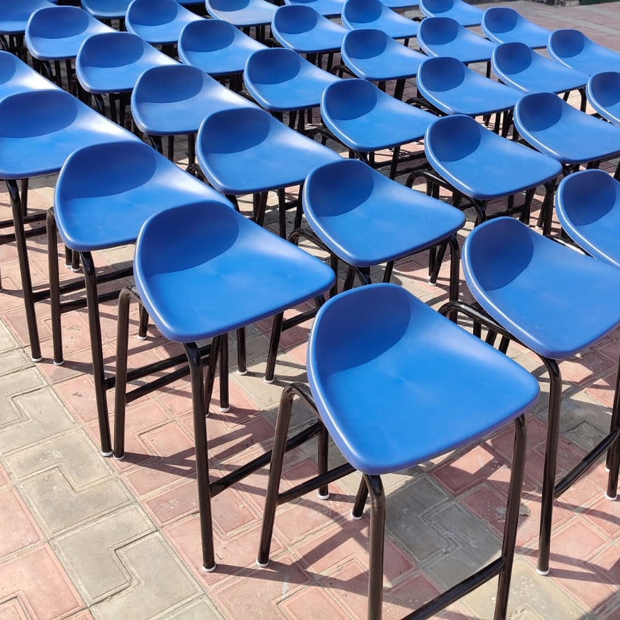 Blue Plastic Shell Cafeteria Stool