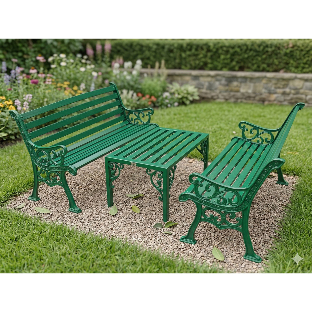 Classic Green Ornate Cast Iron Garden Bench - Application: Outdoor