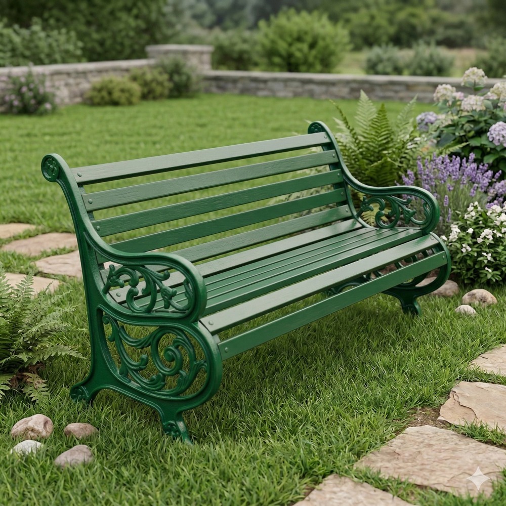Dark Green 3 Seater Cast Iron Garden Bench
